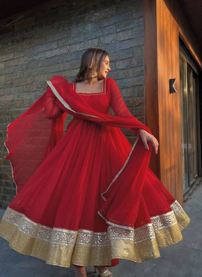 Ceremony Wear Red Color Designer Ready To Wear Anarkali Suit