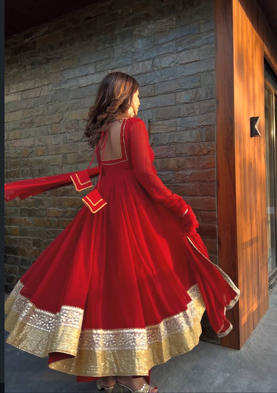 Ceremony Wear Red Color Designer Ready To Wear Anarkali Suit