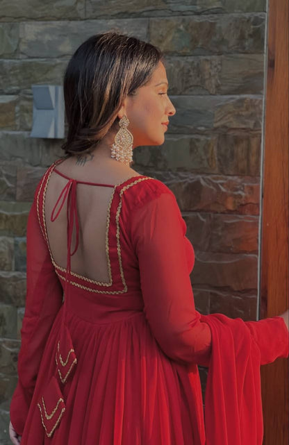 Ceremony Wear Red Color Designer Ready To Wear Anarkali Suit