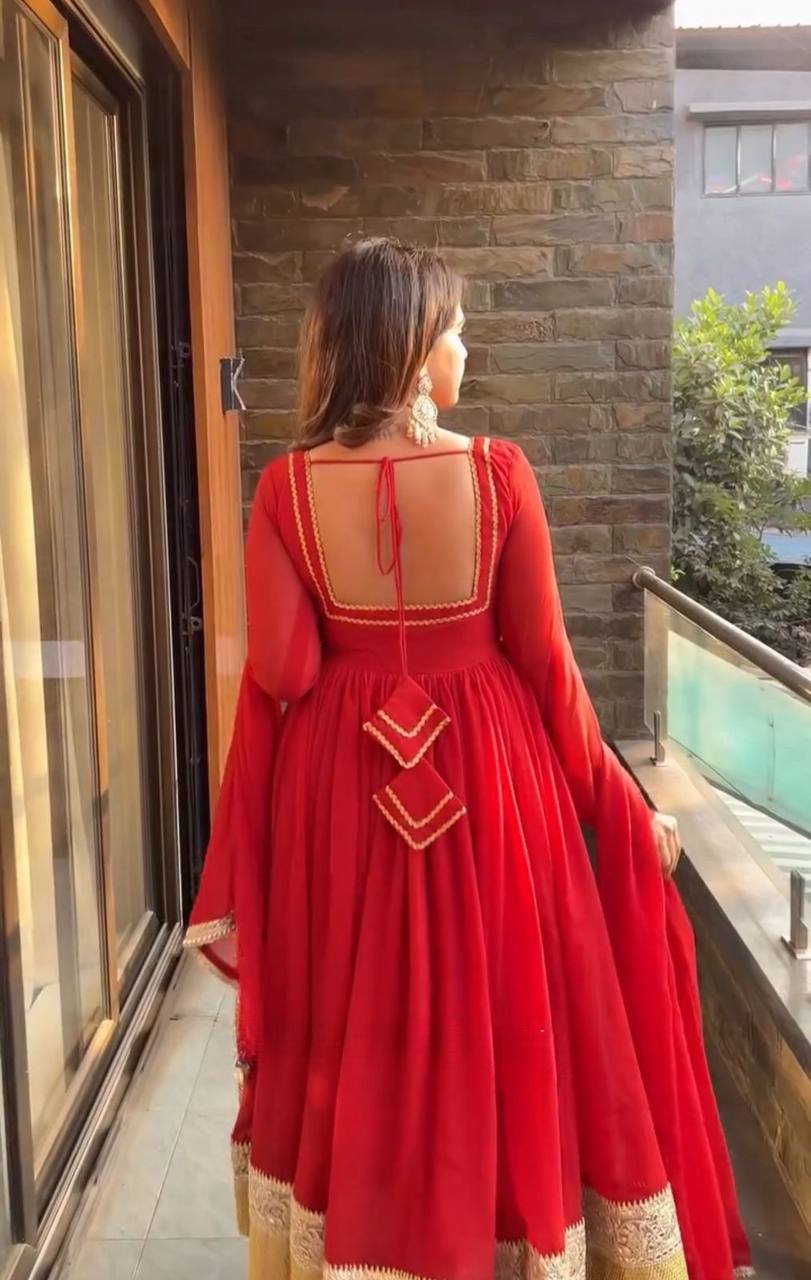 Ceremony Wear Red Color Designer Ready To Wear Anarkali Suit