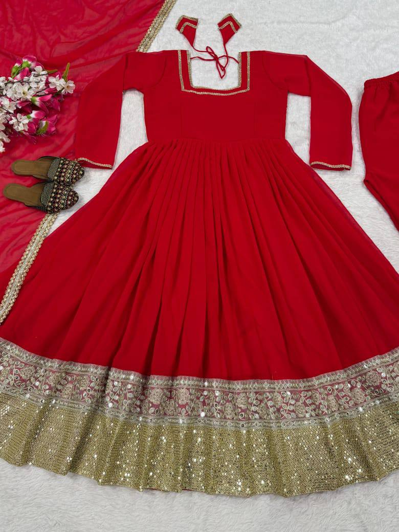 Ceremony Wear Red Color Designer Ready To Wear Anarkali Suit