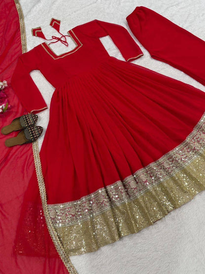 Ceremony Wear Red Color Designer Ready To Wear Anarkali Suit