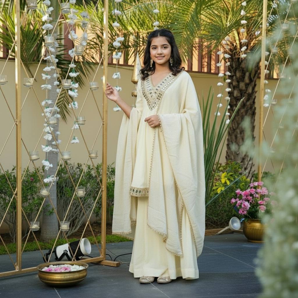 Elegant Festive Wear With Real Mirror Work Kids Wear Sharara Suit