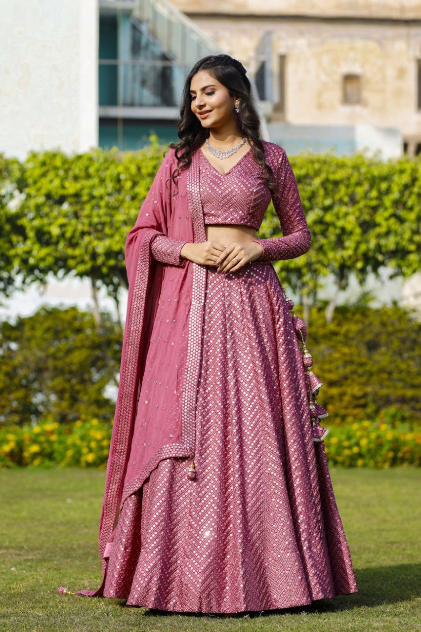 Engagement Wear Pink Color Faux Georgette Embroidered Lehenga  Choli