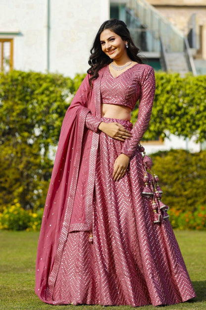 Engagement Wear Pink Color Faux Georgette Embroidered Lehenga  Choli