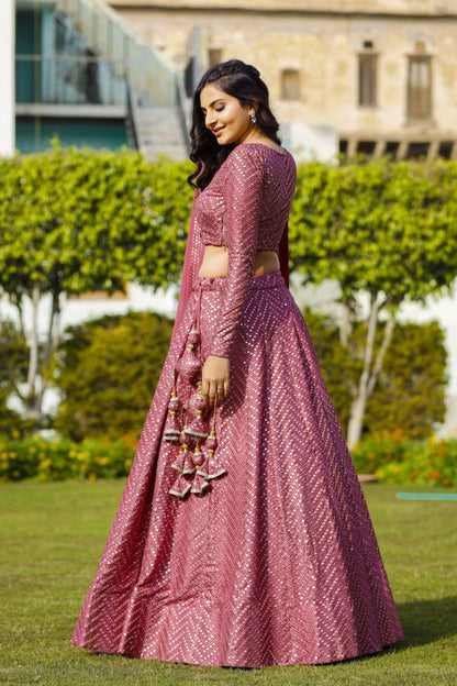 Engagement Wear Pink Color Faux Georgette Embroidered Lehenga  Choli