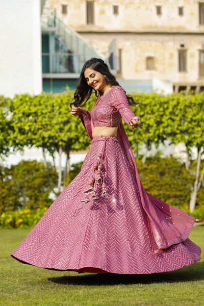 Engagement Wear Pink Color Faux Georgette Embroidered Lehenga  Choli