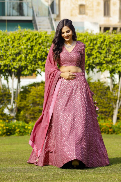 Engagement Wear Pink Color Faux Georgette Embroidered Lehenga  Choli