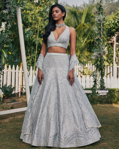 Party Wear Metallic Pink Color Embroidered Work Lehenga Choli