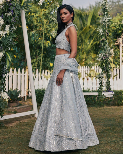 Party Wear Metallic Pink Color Embroidered Work Lehenga Choli