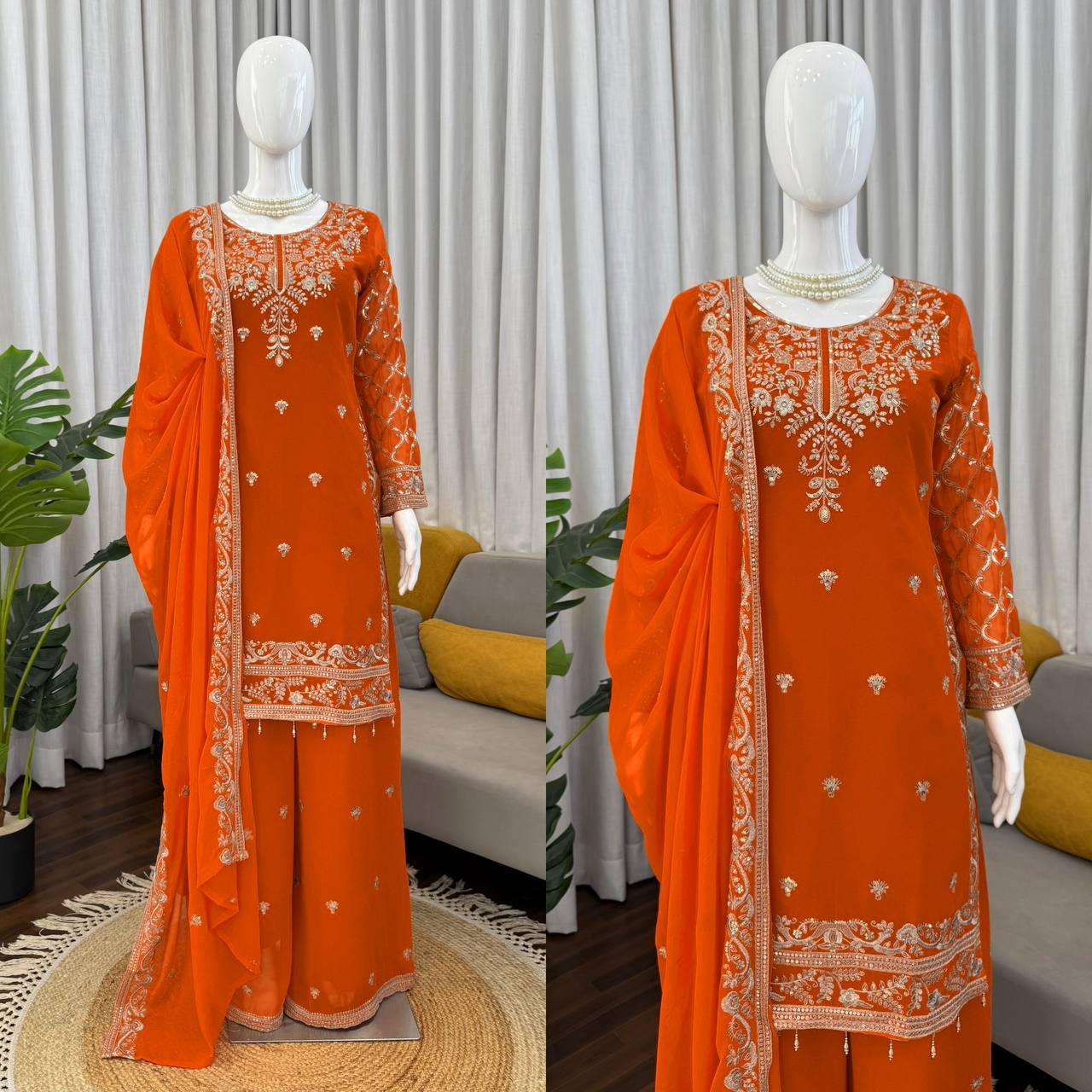 Wedding Wear Orange Color Georgette Palazzo Set