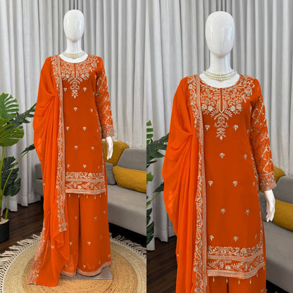 Wedding Wear Orange Color Georgette Palazzo Set