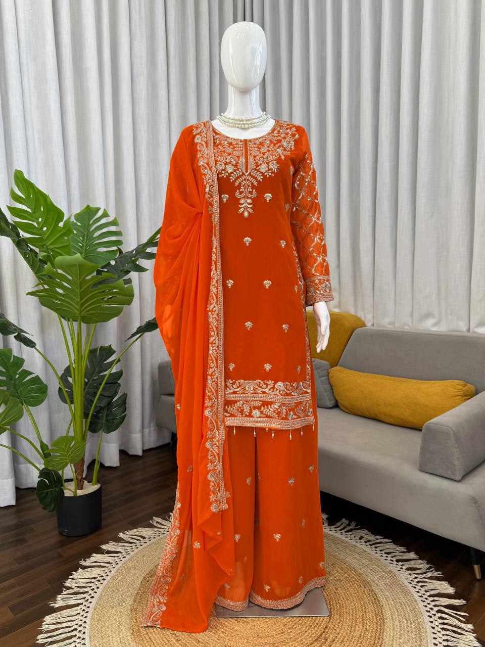 Wedding Wear Orange Color Georgette Palazzo Set