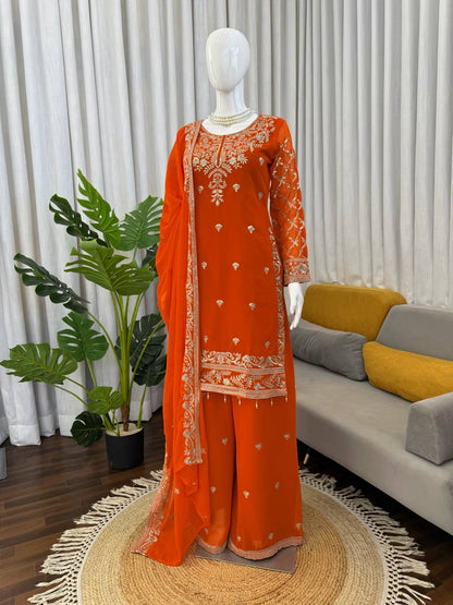 Wedding Wear Orange Color Georgette Palazzo Set