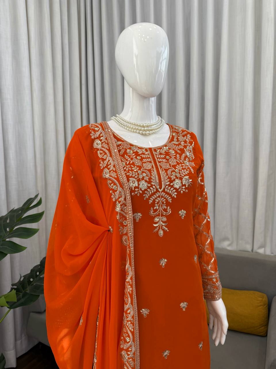 Wedding Wear Orange Color Georgette Palazzo Set