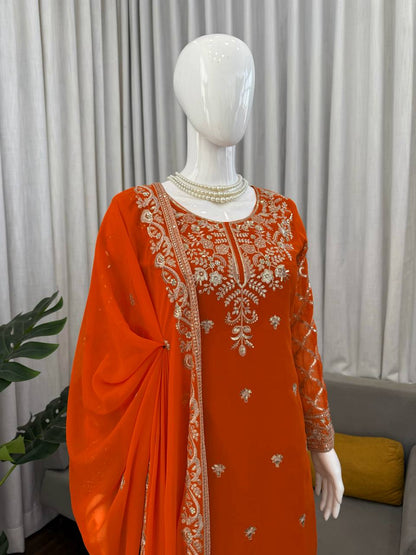 Wedding Wear Orange Color Georgette Palazzo Set