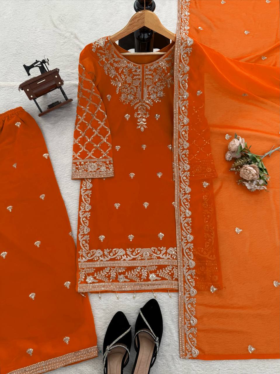 Wedding Wear Orange Color Georgette Palazzo Set