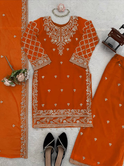 Wedding Wear Orange Color Georgette Palazzo Set