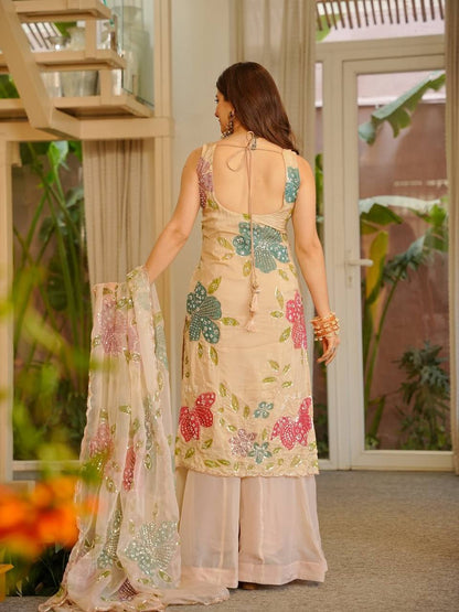 Designer Cream Color Tibby Organza Silk Palazzo Set