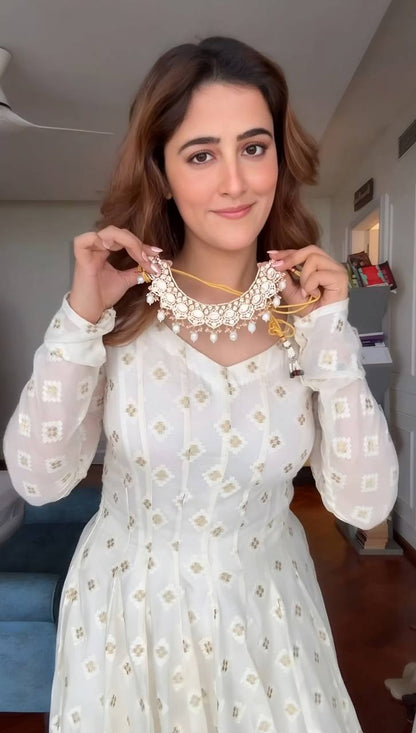 Wedding Wear White Color Embroidery With Sequins Anarkali Suit Set