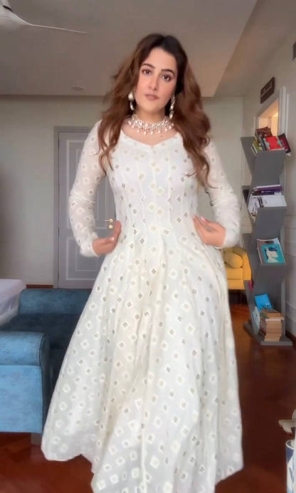 Wedding Wear White Color Embroidery With Sequins Anarkali Suit Set