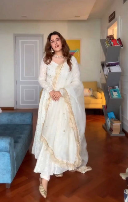 Wedding Wear White Color Embroidery With Sequins Anarkali Suit Set