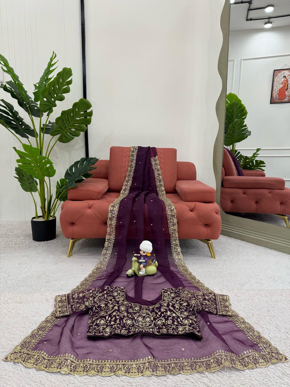 Stylish Purple Color Heavy Organza Silk Thread With Sequence Work Designer Saree
