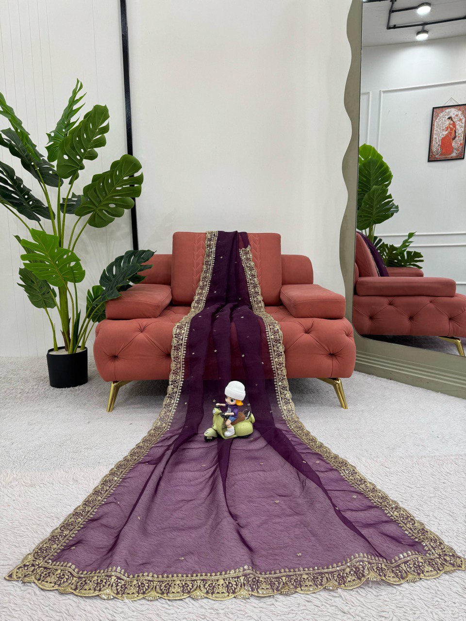 Stylish Purple Color Heavy Organza Silk Thread With Sequence Work Designer Saree