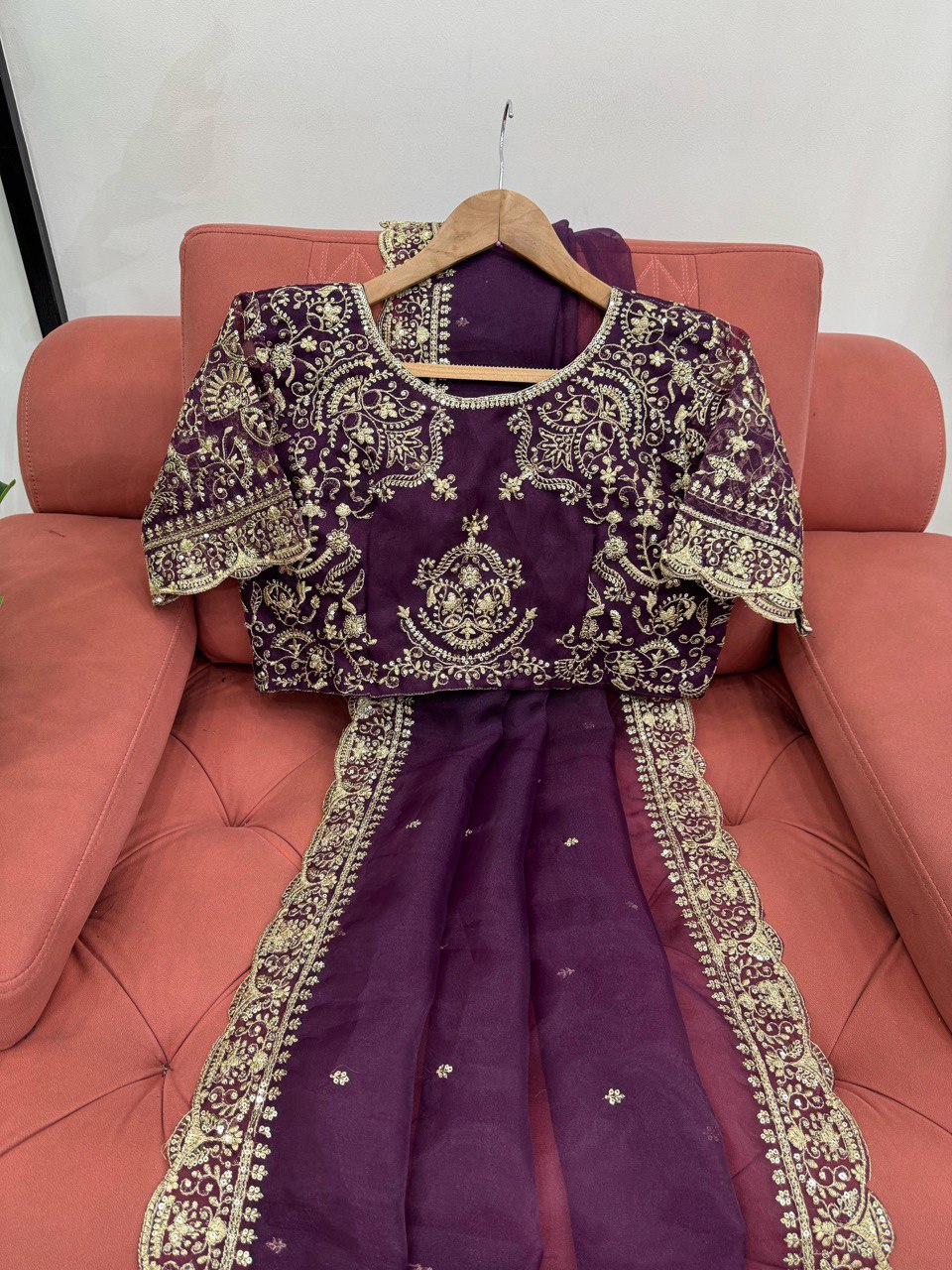 Stylish Purple Color Heavy Organza Silk Thread With Sequence Work Designer Saree