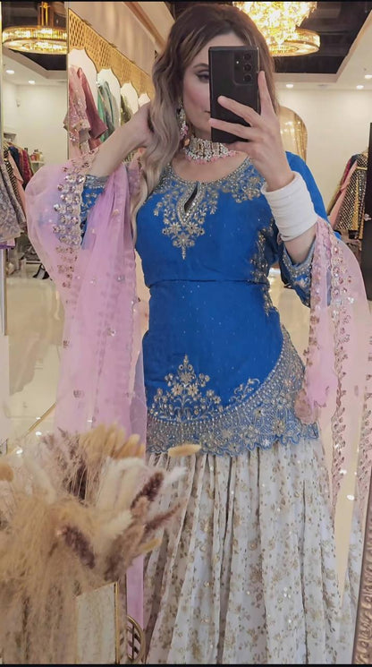 Occasion Wear Blue Color Heavy Chinon silk with Sequence Embroidery Work Lehenga With Top