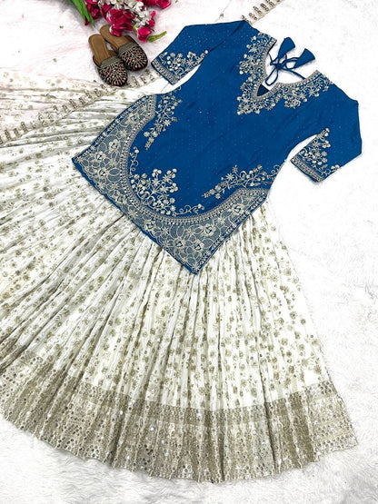 Occasion Wear Blue Color Heavy Chinon silk with Sequence Embroidery Work Lehenga With Top