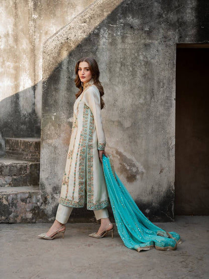 White Color Silk Embroidered Fully Stitched Designer Plazzo Suit Set