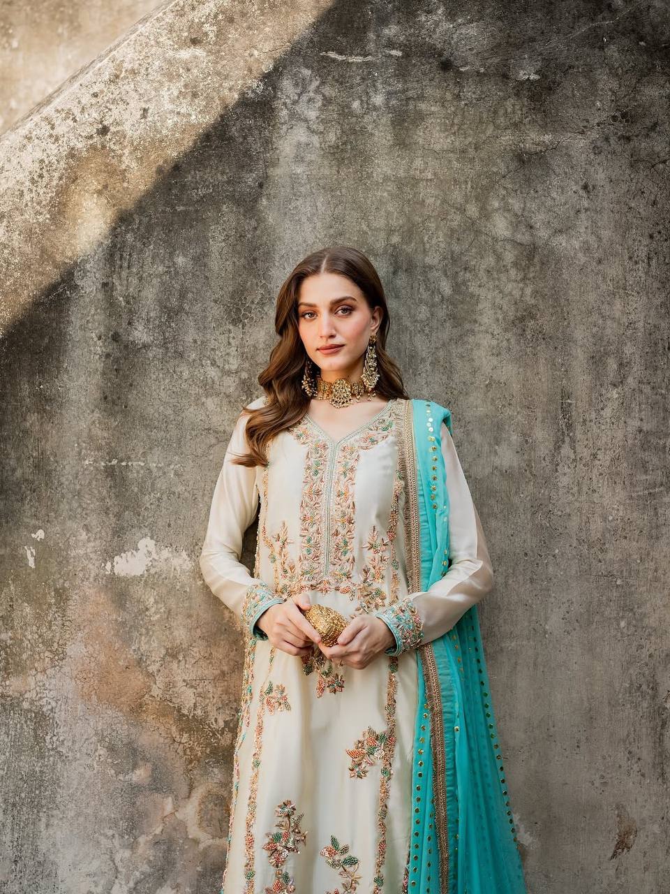 White Color Silk Embroidered Fully Stitched Designer Plazzo Suit Set