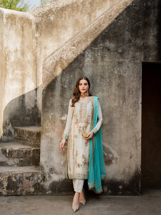 White Color Silk Embroidered Fully Stitched Designer Plazzo Suit Set