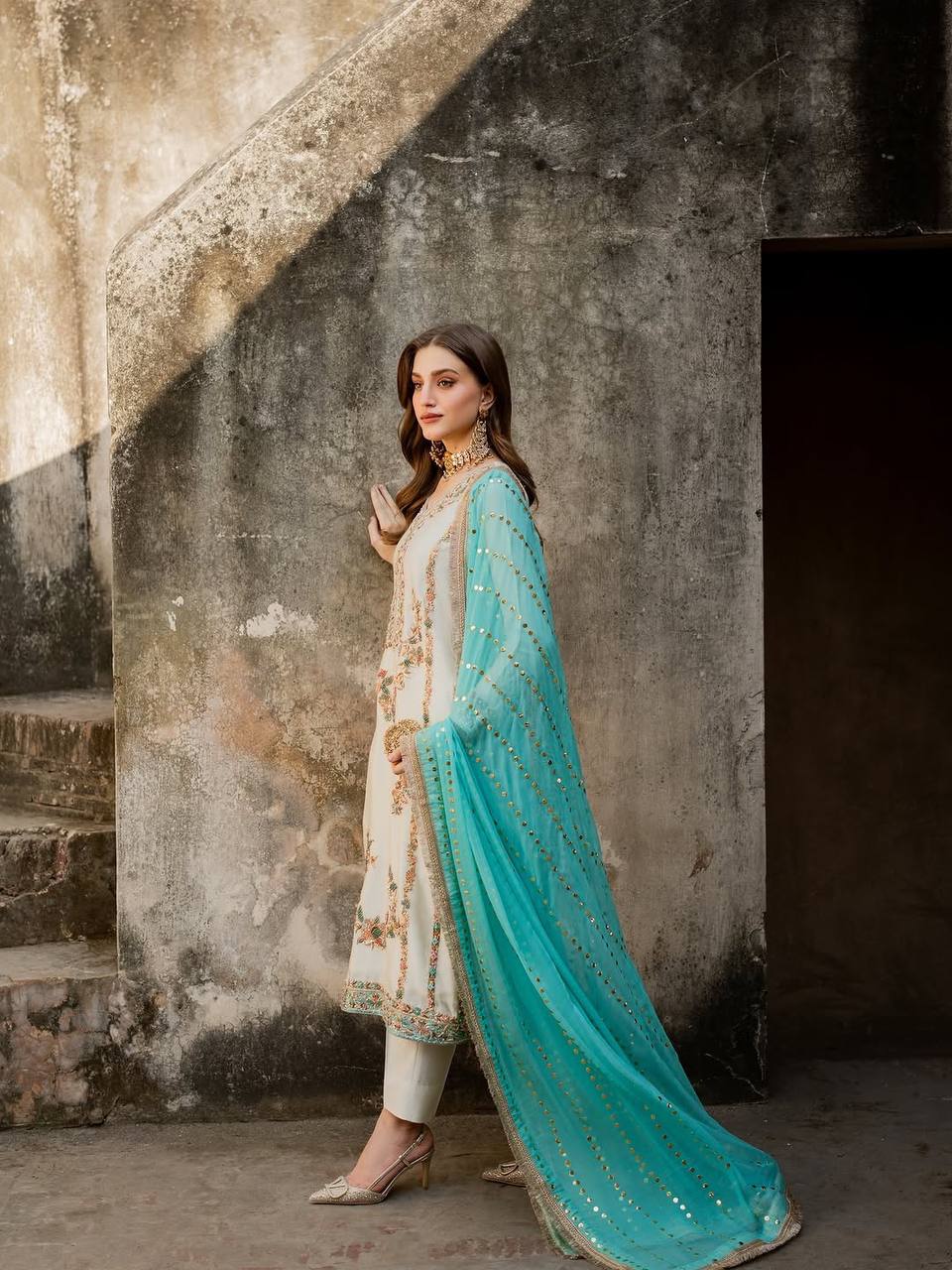 White Color Silk Embroidered Fully Stitched Designer Plazzo Suit Set