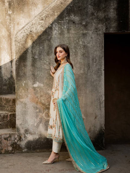 White Color Silk Embroidered Fully Stitched Designer Plazzo Suit Set
