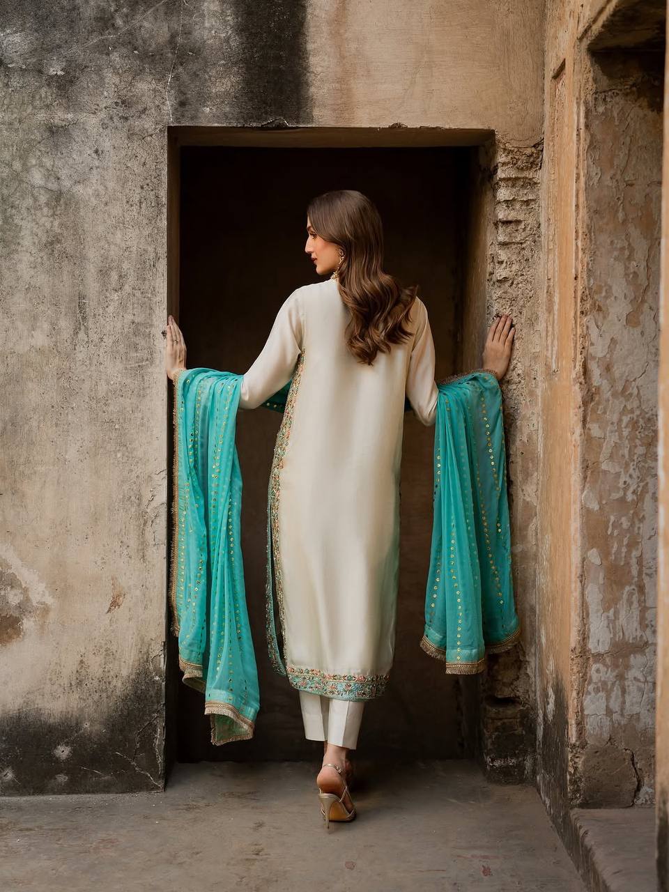 White Color Silk Embroidered Fully Stitched Designer Plazzo Suit Set