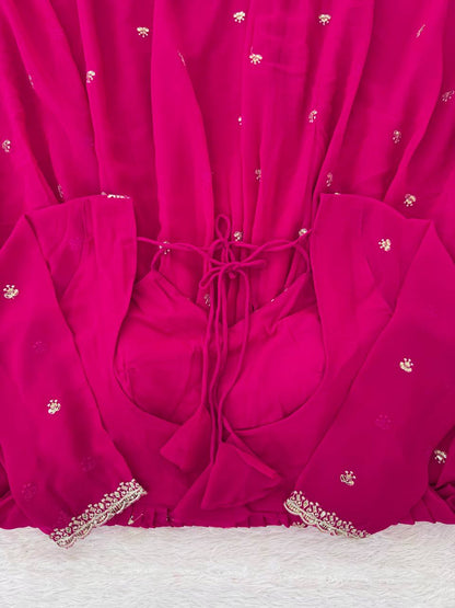 Neha's Pink Color Faux Georgette Anarkali Gown Set