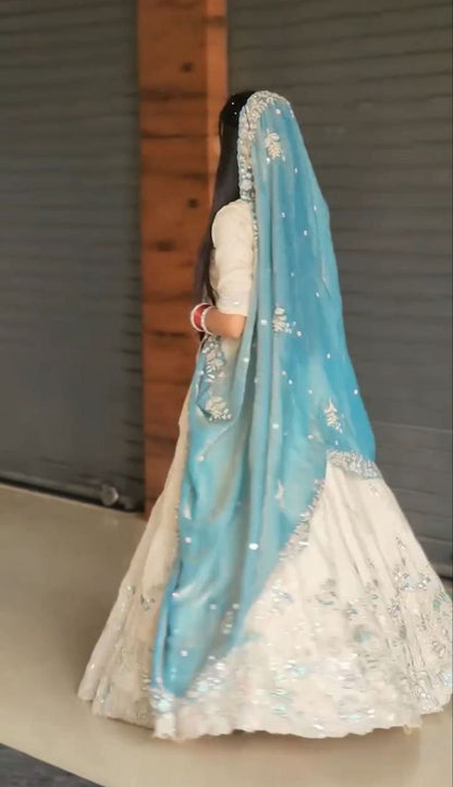 Marriage Special Sky Blue Color Embroidered With Sequence Work Lehenga Choli