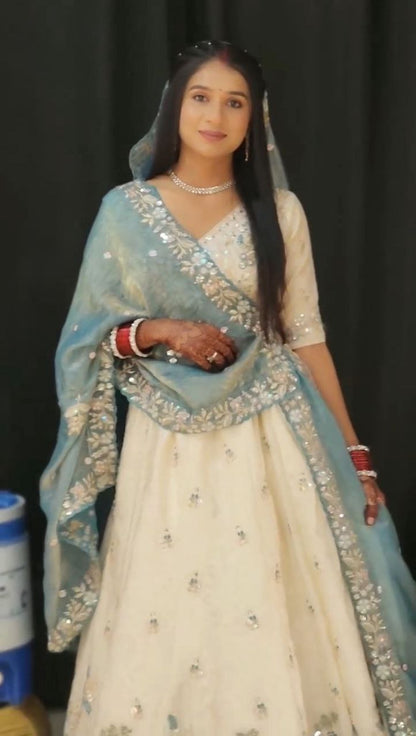 Marriage Special Sky Blue Color Embroidered With Sequence Work Lehenga Choli