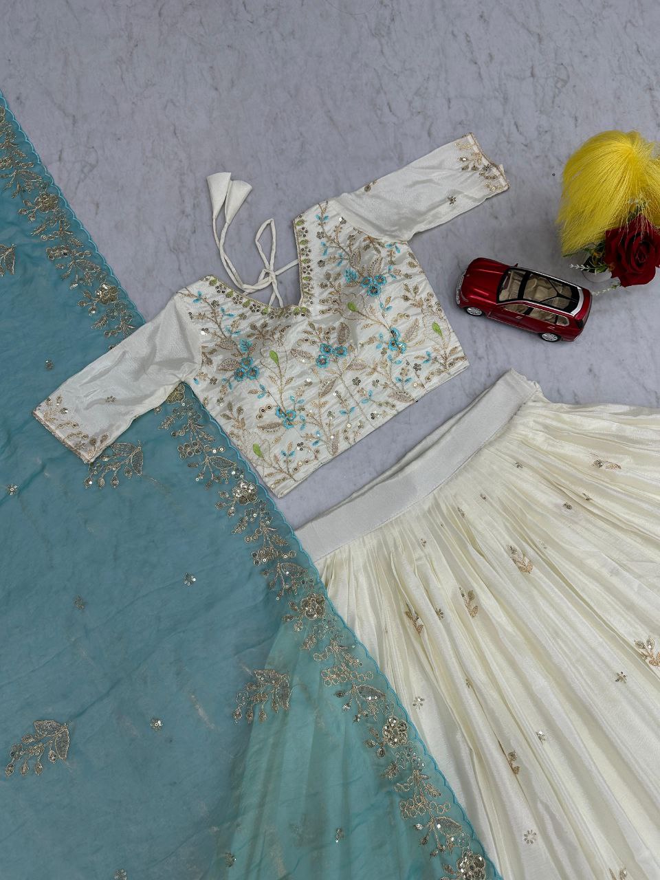 Marriage Special Sky Blue Color Embroidered With Sequence Work Lehenga Choli