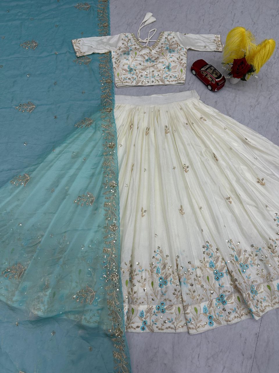 Marriage Special Sky Blue Color Embroidered With Sequence Work Lehenga Choli