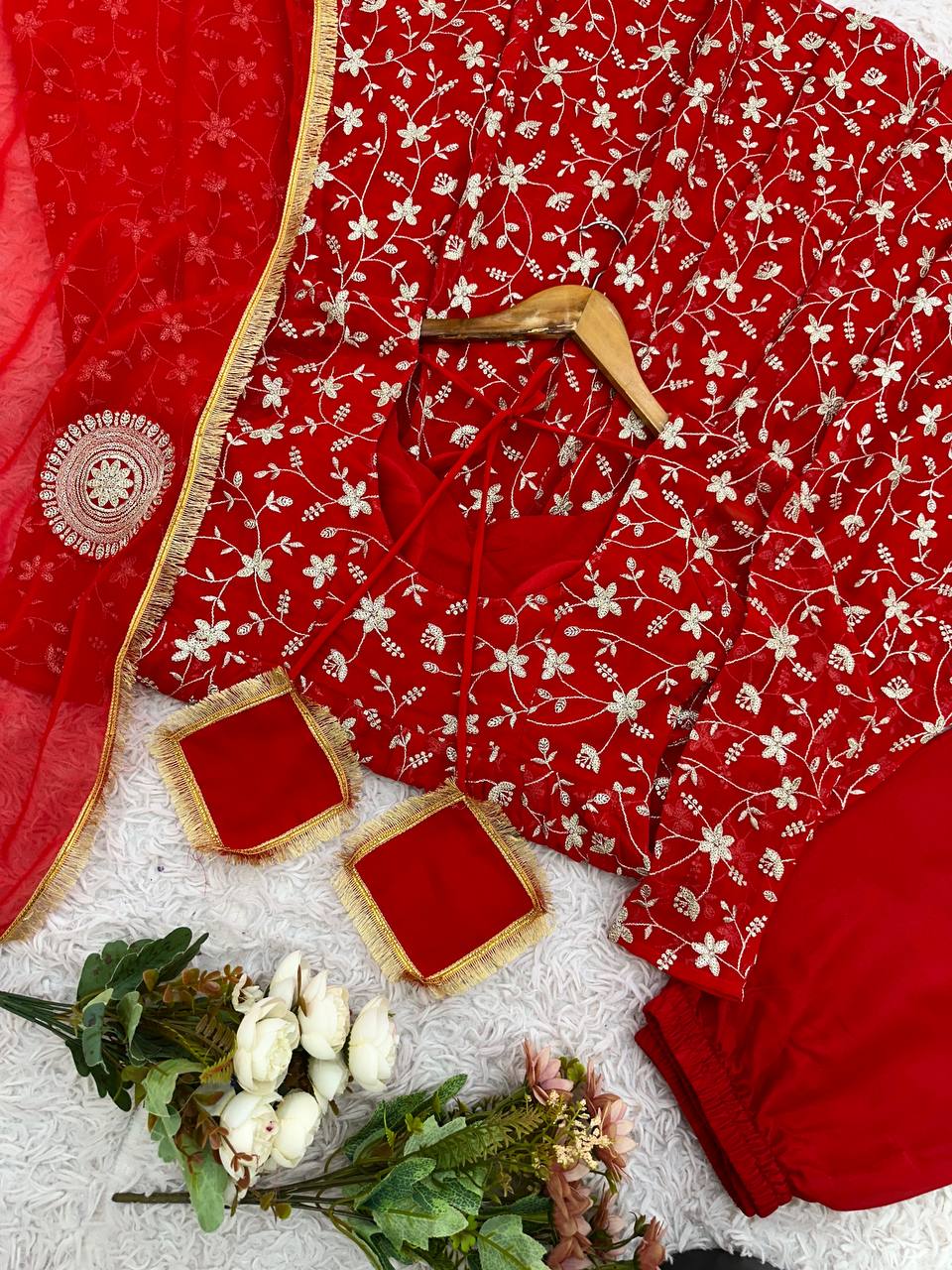 Ceremony Wear Red Color Embroidered Designer Anarkali Gown