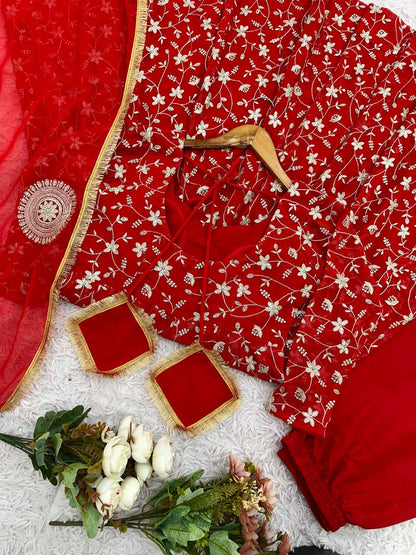 Ceremony Wear Red Color Embroidered Designer Anarkali Gown