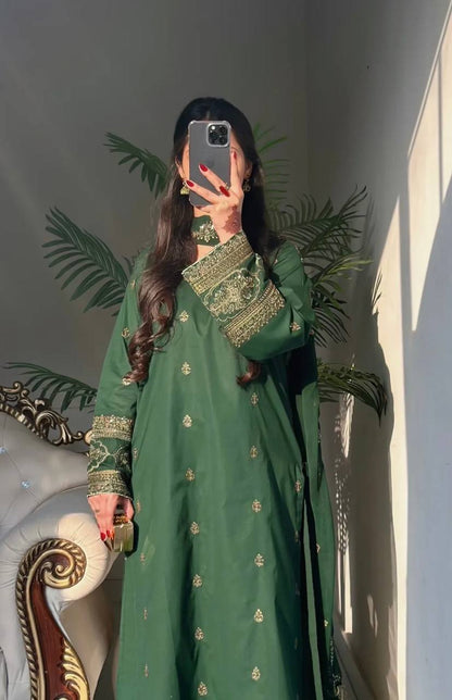 Beautiful Green Color Sequence Embroidered Palazzo Suit With Dupatta