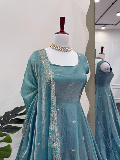 Beautiful Sky Blue Color Fancy Silk And Thread With Sequence Work Lehenga Choli