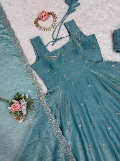 Beautiful Sky Blue Color Fancy Silk And Thread With Sequence Work Lehenga Choli
