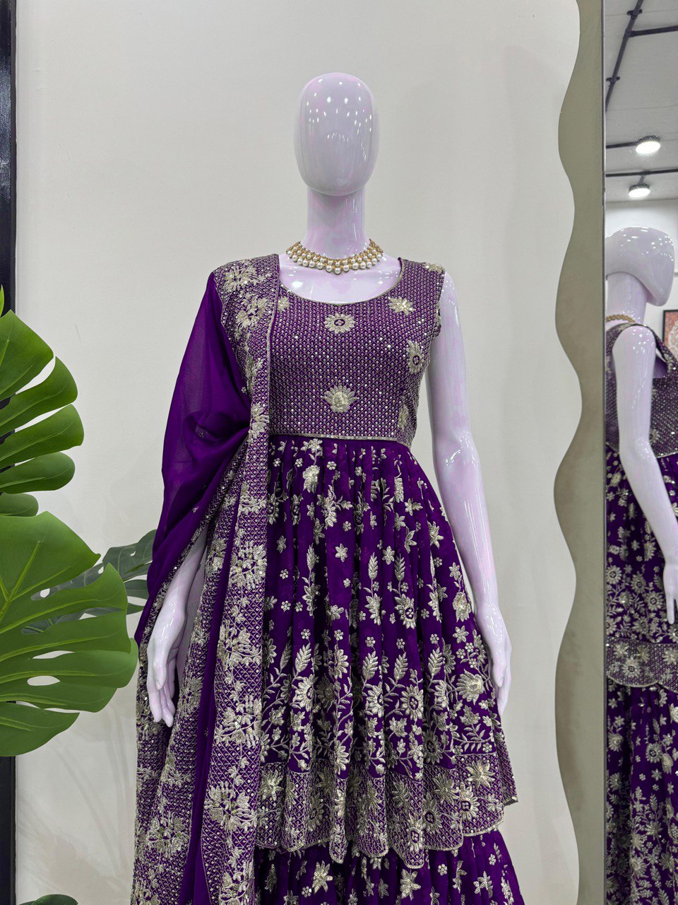 Wedding Wear Purple Color Faux Georgette And Thread With Sequence Work Lehenga Choli