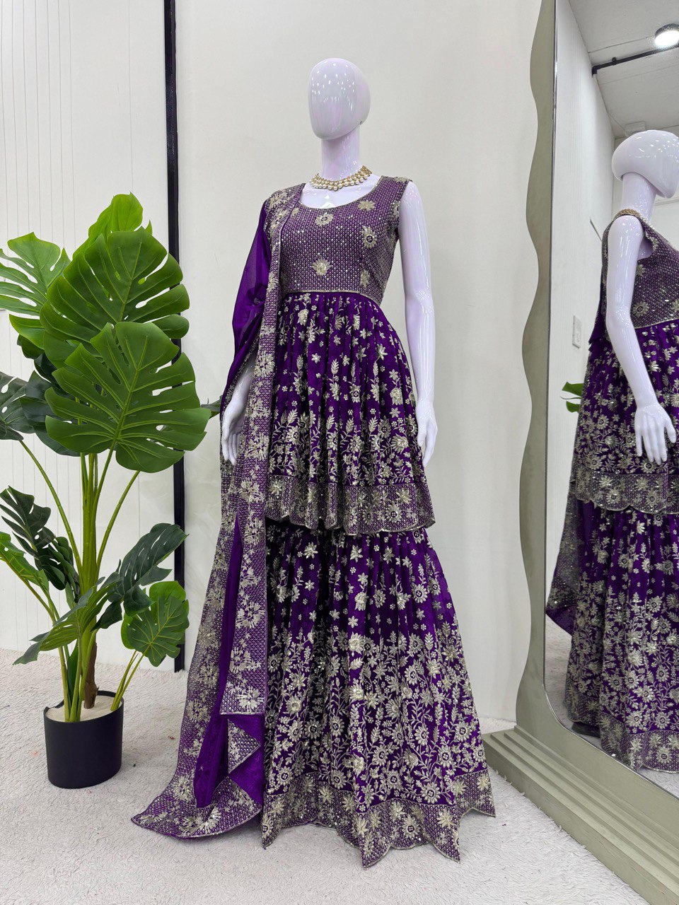 Wedding Wear Purple Color Faux Georgette And Thread With Sequence Work Lehenga Choli