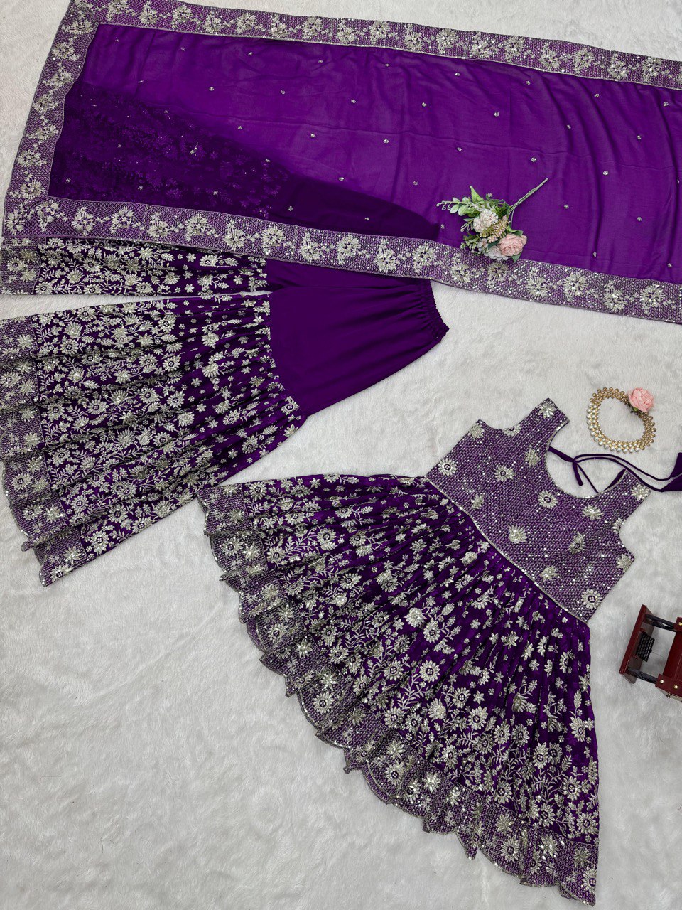 Wedding Wear Purple Color Faux Georgette And Thread With Sequence Work Lehenga Choli